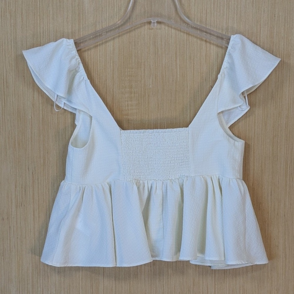 Urban Outfitters Top Womens Large Crop White Smocked Peplum Ruffle Festival Boho - Picture 3 of 8